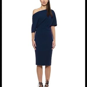 Navy Blue Off the Shoulder MIDI Dress